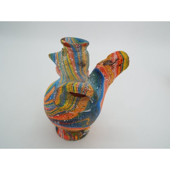 Multicolor Marbled Chicken Rooster Clay Whistle Figurines Folk Art Set of 3 - Picture 7 of 16